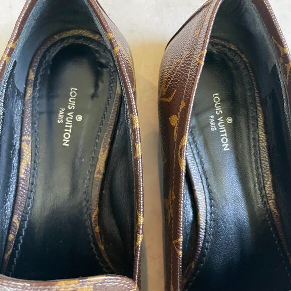 Louis Vuitton Brown Monogram Loafers with Gold Accent - Picture 10 of 12